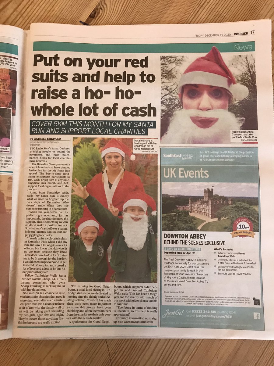 We are in the #TunbridgeWells Courier. Thanks <a href="/annacookson/">Anna Cookson</a> and <a href="/sharpthinkingns/">Nat Sharp</a> for taking part in #MySantaRun