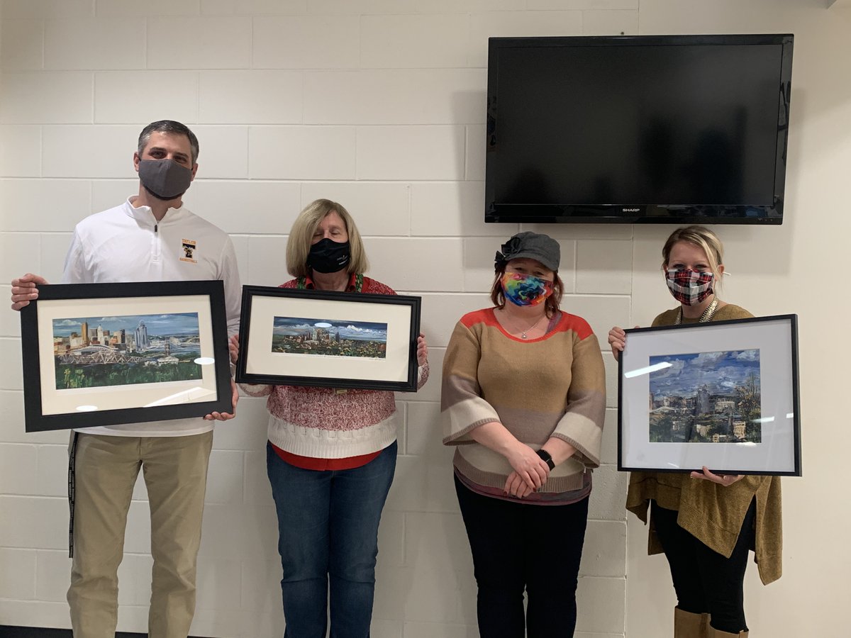 🎄'Tis the season of giving. <a href="/Arty11/">Kelly Burichin, Artist</a> spreading the holiday cheer with her gorgeous paintings of Cincinnati for <a href="/MrBiedenbach/">Principal Biedenbach</a>, Mrs. Cole, and <a href="/mrskatieconley/">Katie</a> from the office staff!