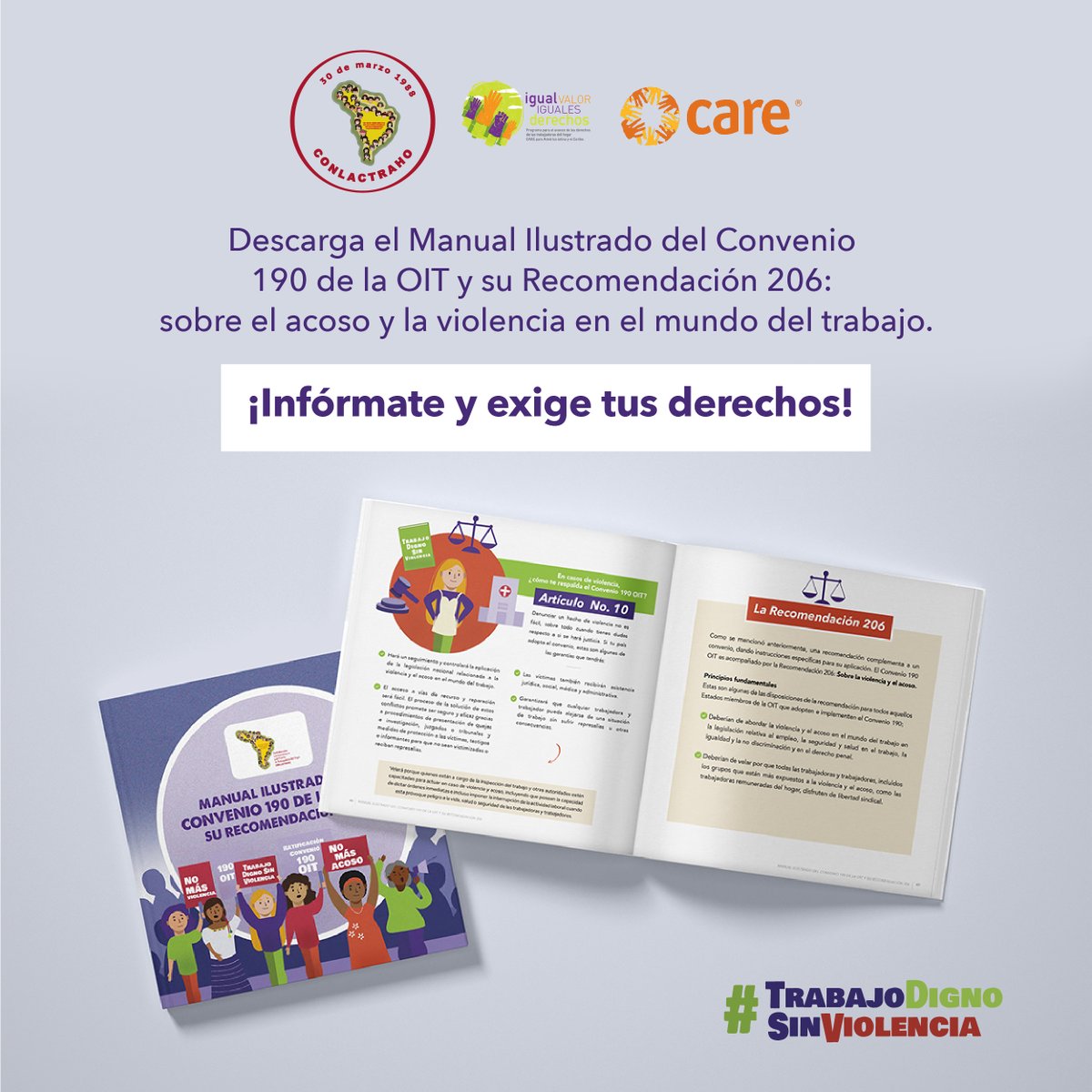 Les compartimos el enlace del Manual Ilustrado del Convenio 190 y su Recomendación 206, proyecto que realizamos en alianza con la Confederación Latinoamericana y del Caribe de Trabajadoras del Hogar (CONLACTRAHO) 
➡ bit.ly/3p4Pjfz
#16dayscampaign #16dias