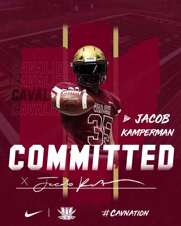KampermanJacob's tweet photo. After a great visit and conversations with @CoachFank1 @CoachJJoyce @CoachAshreff Proud to announce I am COMMITTED to Walsh University to continue my education and football career.  Thank you to my family and coaches. I am ready for the next chapter! #SwordsUP ⚔️ @WalshUFootball https://t.co/m6qAZH1wfl