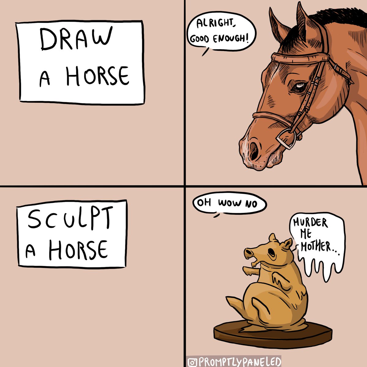 PromptlyPaneled's tweet photo. Today's #comic about the struggle of #sculpting versus #drawing ! I, for one, can't sculpt to save my own life :') https://t.co/KLjrFwPQxX
