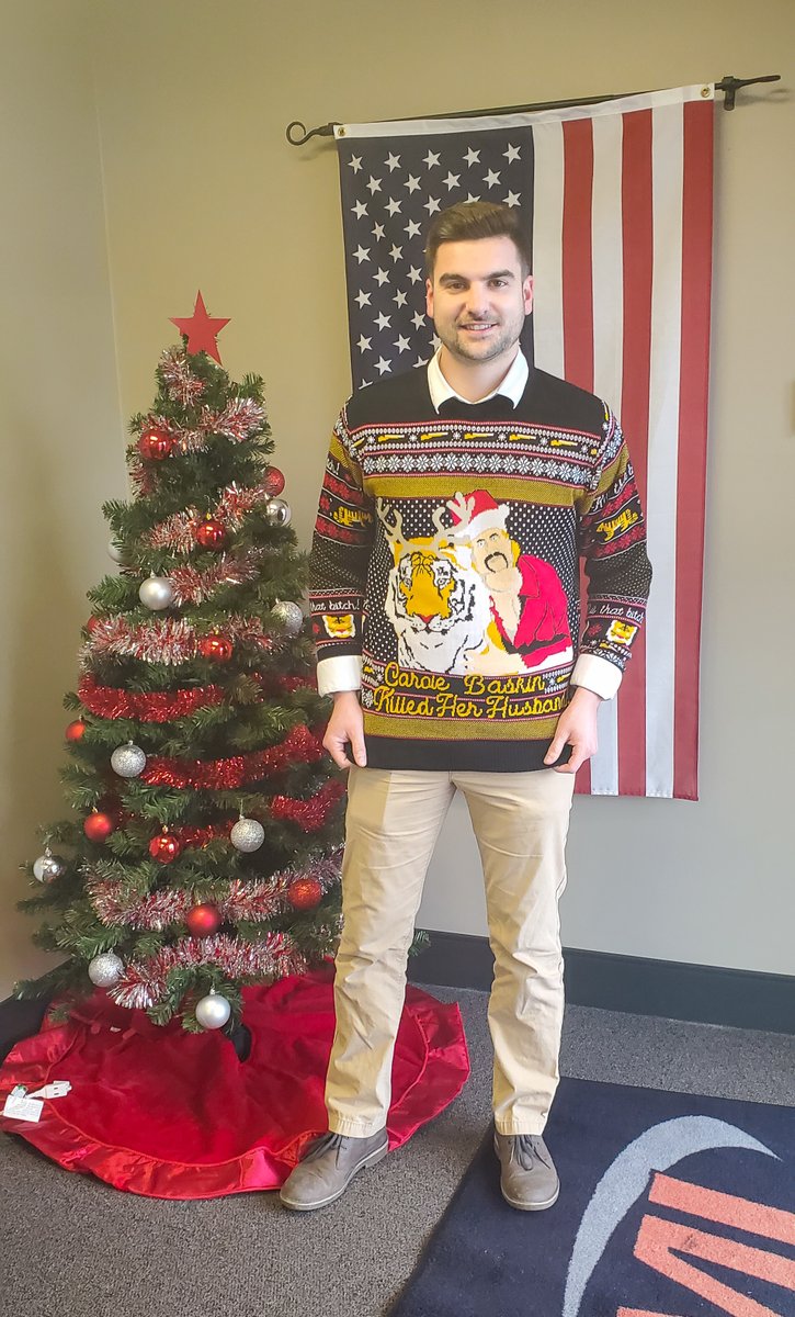 DMI HQ had our annual Christmas lunch this afternoon. In honor of National Ugly Christmas Sweater Day, we held a contest for the best ugly sweater and Brady Wilson won!