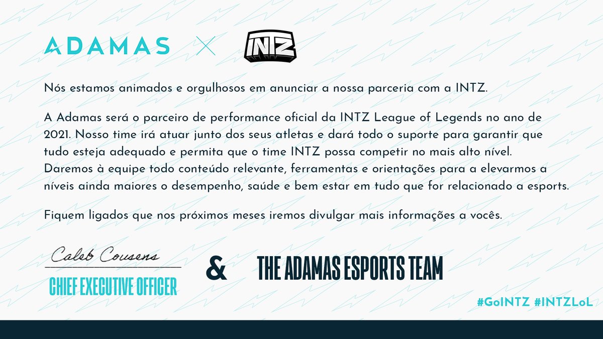 AdamasEsports's tweet photo. Here's to 2021! @INTZ #GoINTZ #INTZLoL 💪🇧🇷 https://t.co/Op62bq6Uwe