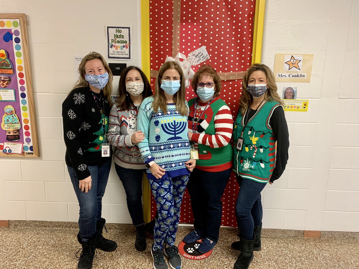 The original K Crew!  (Now K and 1). We never miss a group photo op 😊. Ugly Sweater Day 2020!! <a href="/csaporito2/">csaporito</a> @emgrillo1 <a href="/denisekern13/">denise kern</a> <a href="/SparkeShines/">J.F. Sparke School</a>