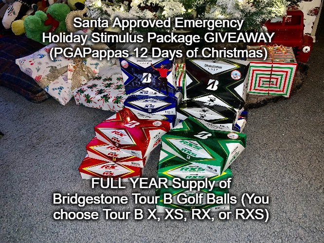 PGAPappas's tweet image. Santa Emergency Holiday Stimulus Package GIVEAWAY (PGAPappas 12 Days of Christmas)

🎁 Full YEAR’s SUPPLY of Bridgestone Tour B Golf Balls (choose Tour B X, XS, RX, or RXS)

To enter:
🎄Retweet
🎄Follow @PGAPappas &amp;amp; @bridgestonegolf

Release The Kringle! pgapappas.blogspot.com/2020/12/santa-…