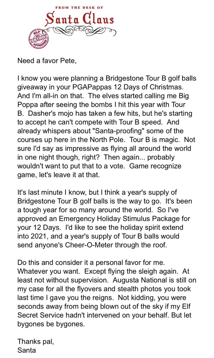 PGAPappas's tweet image. Santa Emergency Holiday Stimulus Package GIVEAWAY (PGAPappas 12 Days of Christmas)

🎁 Full YEAR’s SUPPLY of Bridgestone Tour B Golf Balls (choose Tour B X, XS, RX, or RXS)

To enter:
🎄Retweet
🎄Follow @PGAPappas &amp;amp; @bridgestonegolf

Release The Kringle! pgapappas.blogspot.com/2020/12/santa-…