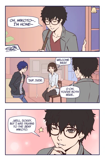 Quick and lazy comic so I can finally get this joke out of my head.

Don't try to be suave around the oblivious. #Persona5 #Persona3 