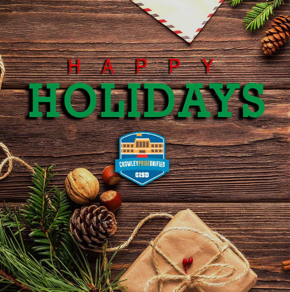 NorthCrowley9th's tweet photo. We hope everyone enjoys their break and can't wait to see students back on Tuesday, Jan. 5. Shout out to North Crowley High School senior Daniel Phillips on creating this amazing graphic for us. #CrowleyPrideUnified https://t.co/jHCSZHQ0oG