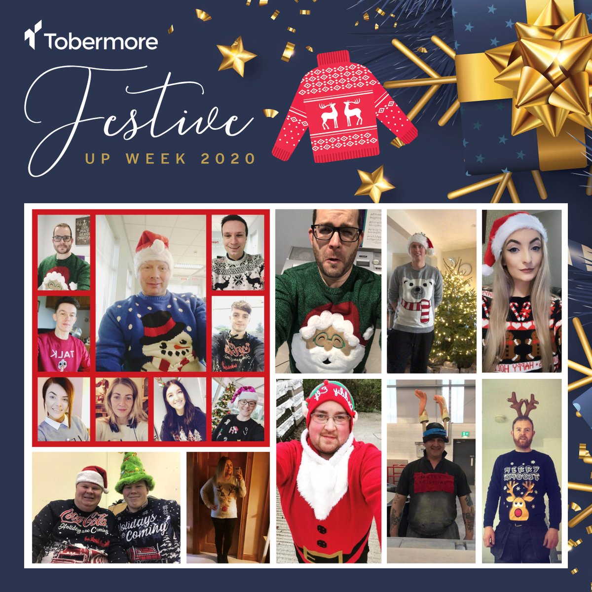 Tobermore's tweet photo. 🎄Day 5 and the final day of #FestiveUpWeek ...it's Christmas jumper day! 

We hope you enjoyed seeing all our staff get festive this week.  Remember, you can always vote your favourite 😉 
Happy Holidays everyone 🎅

#Christmasjumperday #Holidaysarehere #TeamTobermore https://t.co/eW6JCzaolY