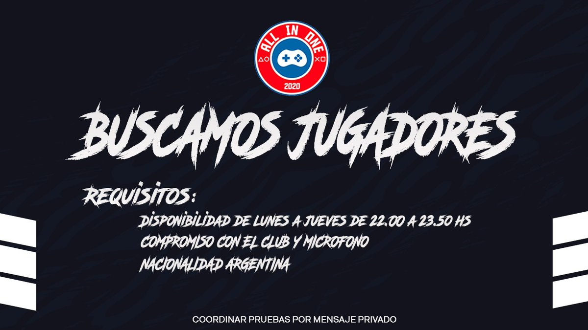 Buscamos Jugadores 🇦🇷

-Todas las Posiciones
-Disponibilidad Lunes a Jueves de 22:00 a 00:00hs. 
-Micrófono 

Link de pruebas:
chat.whatsapp.com/JbOAUWwOjWd18p…

Tenemos excelente ambiente 

#IESAArgentina 
<a href="/IESAFichajes/">IESA Fichajes</a> <a href="/IESAFIFAar/">IESA Argentina</a> <a href="/Fichajestsdcp/">FICHAJES TSDCP</a> <a href="/FufvFichajes/">FUFV Fichajes</a>