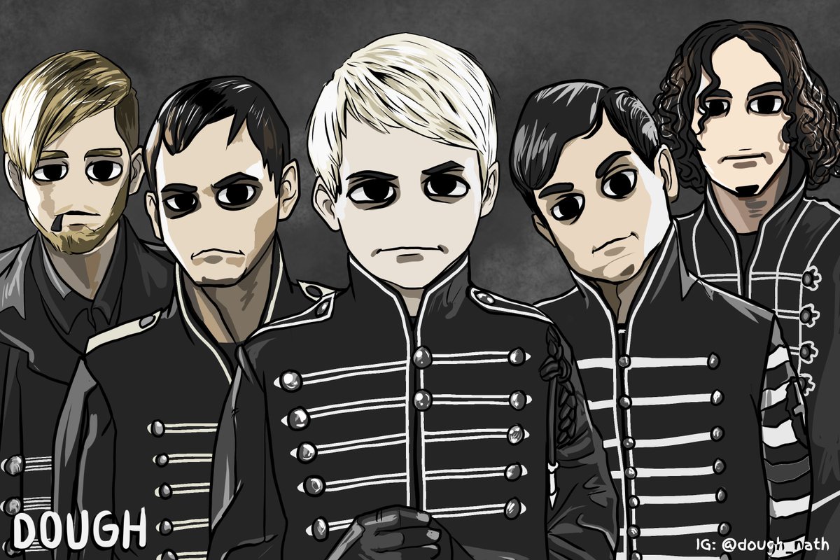 My version of My Chemical Romance #mychemicalromance #mcr #theblackparade  #blackparade #gerardway #mikeyway #frankiero #bobbryar #raytoro #artstyle  #fanart #digitalart #dough, image size:1200x800