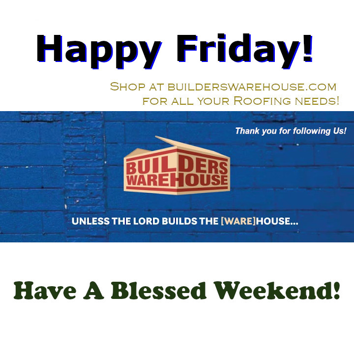 BuildersWhse's tweet photo. Let's get all your roofing supplies before you start your weekend at https://t.co/gyfiImhvyu. Stay safe! #builderswarehouse #roofing #supplies #weekend #roofsupplies #warehouse https://t.co/xUiSsrycgn