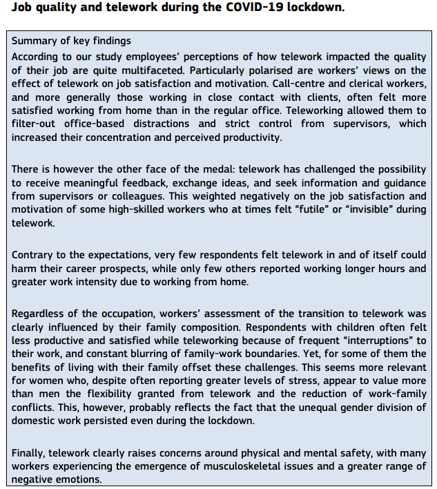 erimbau's tweet photo. #Telework, #workorganisation and #jobquality during the #COVID19 crisis. A qualitative study
Report, pdf 38 pp
https://t.co/PNDP8xLcDc https://t.co/eEFFFL6g2X