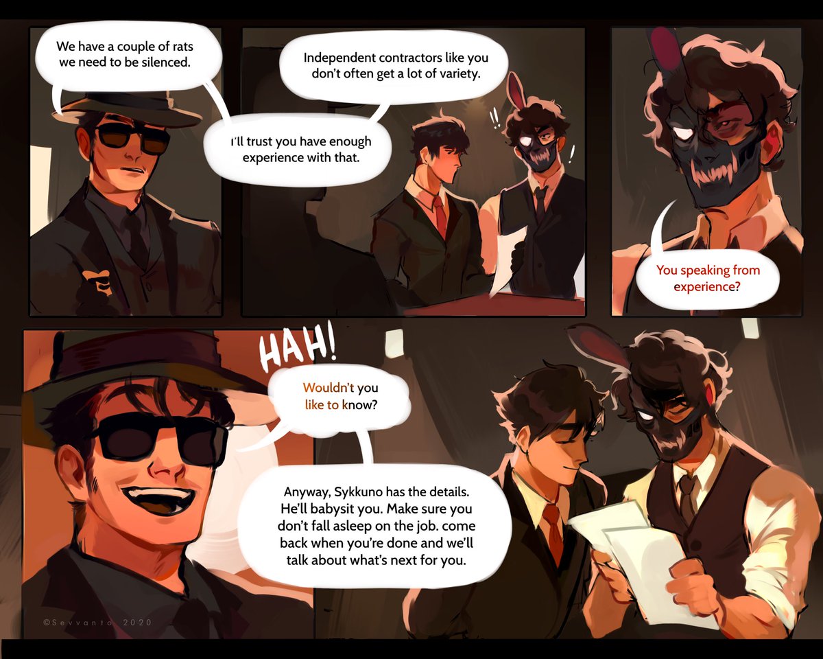 Sevvanto's tweet photo. Toast is preparing Corpse to his first Assignment as part of the Cartel.

Comfy Cartel Part 5 1/2 https://t.co/ITmhnYsGQp