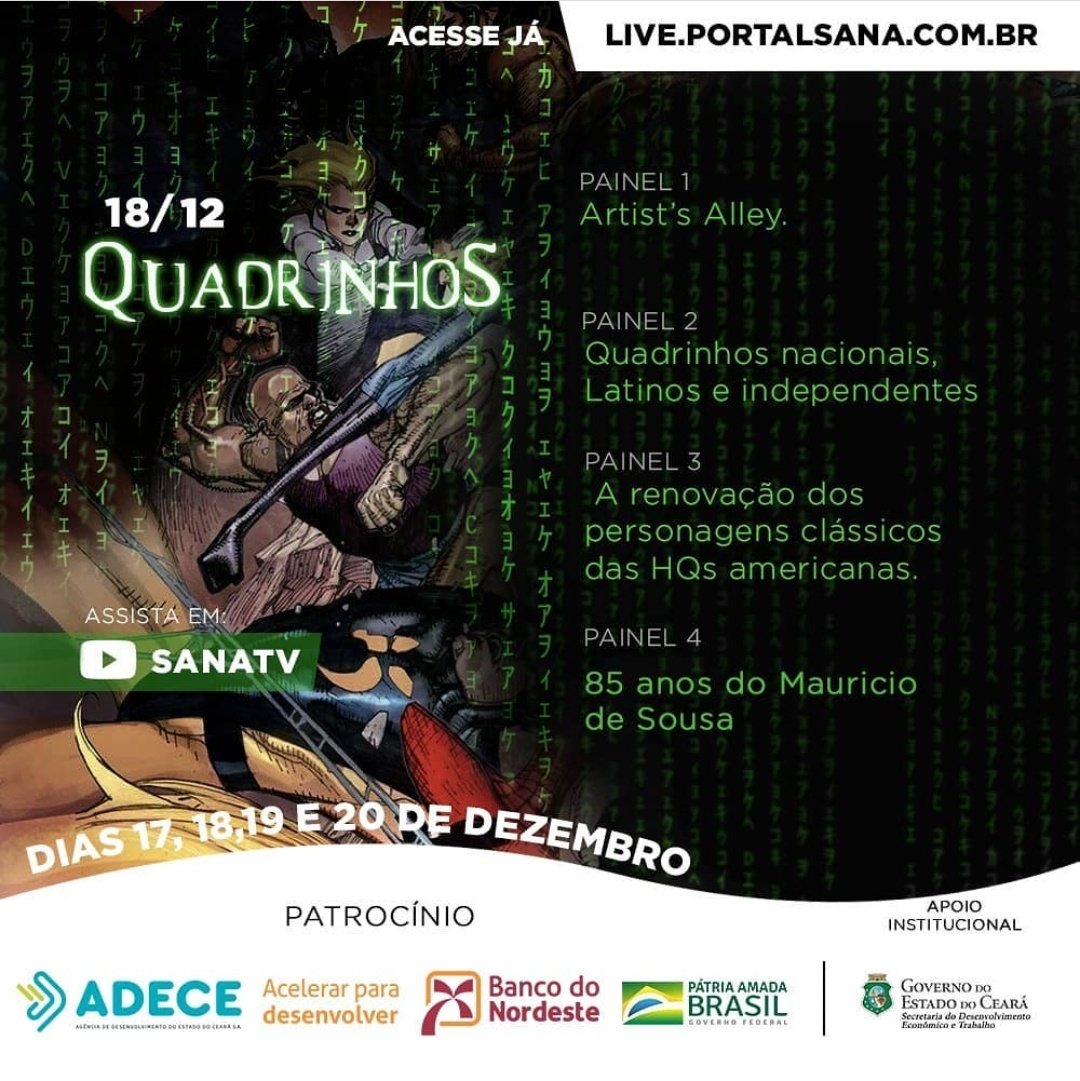 BTFurtado's tweet photo. Hoje estarei no primeiro painel do @Sana_FCNB Reloaded, no dia só para a nona arte! Seja quadrinhos nacionais, comics e mangas teremos gente comentando sobre o que rolou em 2020!

#SanaReloaded #SanaOnline #Quadrinhos #Comics #Manga #EventoOnline #MauricioDeSouza #ArtistAlley https://t.co/vJ3yZgqNVi