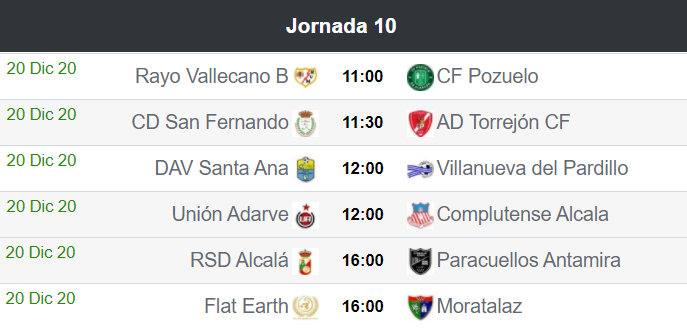JORNADA 10 / TERCERA DIVISIÓN / Grupo 7-A 
Encuentros y Horarios 

#DaleFlat 💪💙

⚽️<a href="/FlatEarth_FC/">Flat earth f.c.</a> 🆚 <a href="/edmoratalaz/">ED Moratalaz</a> 
🗓️Domingo 20 de Diciembre / 16:00 
🏟️Escuela de Fútbol Carabanchel 
📺youtube.com/channel/UC_CqY…

#TierraPlana #FlatEarth #Liga #FEFC #NWO