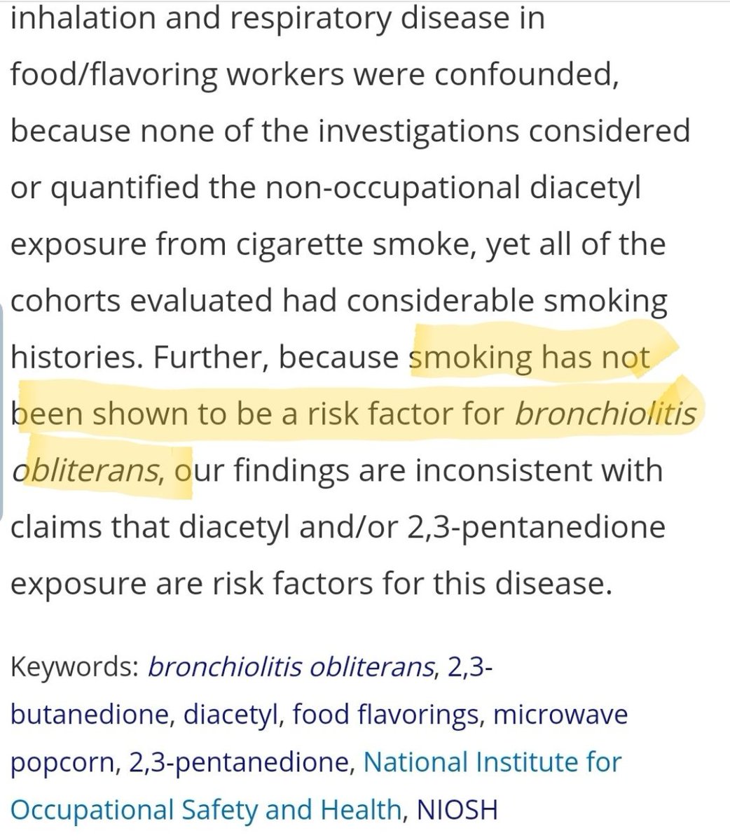 Tobacco cigarettes contain between 100-450 times more diacetyl than the highest e-cigarette. Yet in the century + of smoking & 15 years of vaping there have been zero cases of popcorn lung combined. Don't believe me? How about Cancer Research UK & the NIOSH?
