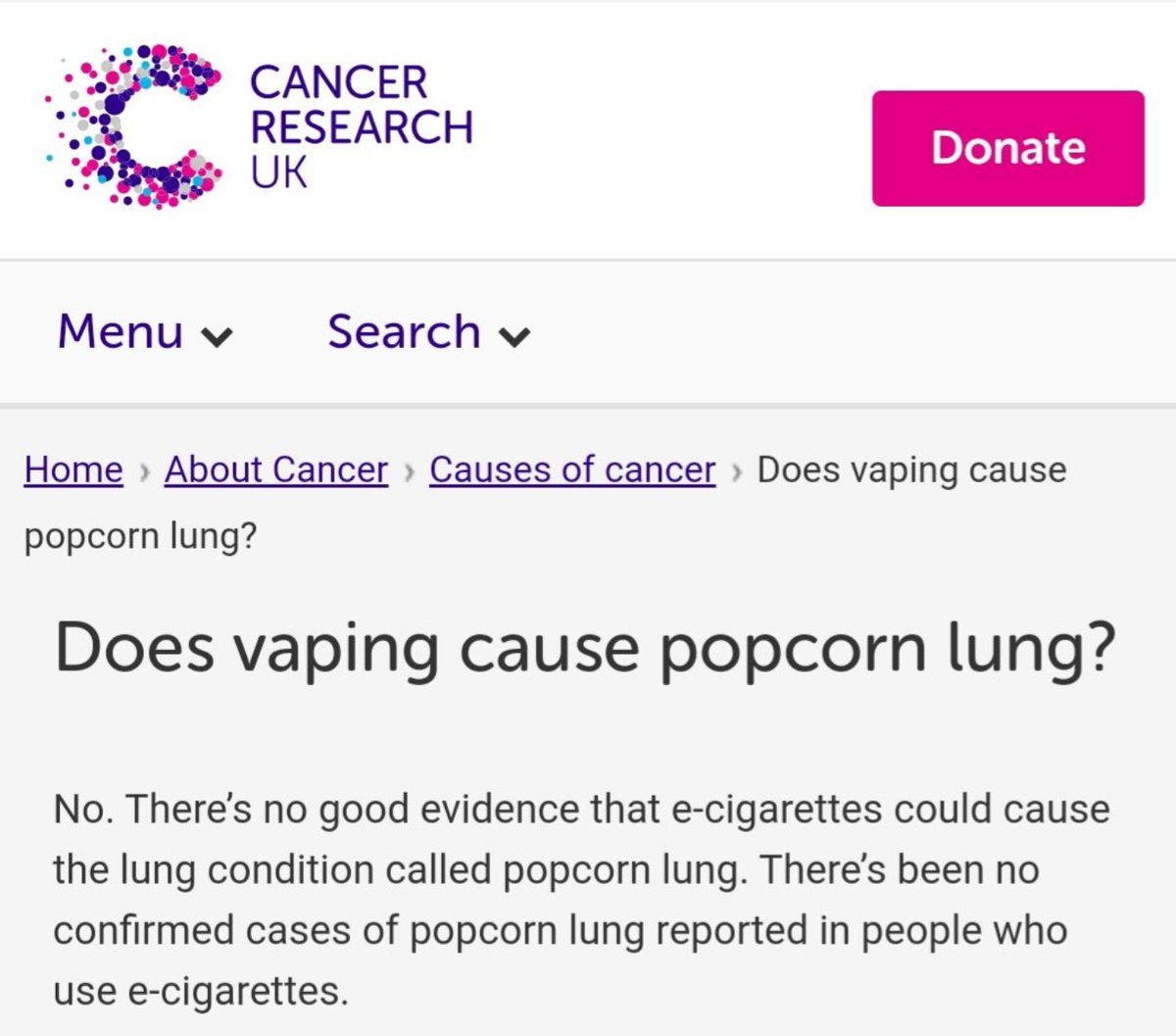 Tobacco cigarettes contain between 100-450 times more diacetyl than the highest e-cigarette. Yet in the century + of smoking & 15 years of vaping there have been zero cases of popcorn lung combined. Don't believe me? How about Cancer Research UK & the NIOSH?