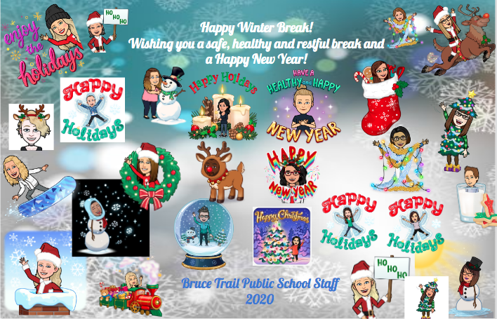 btlibrary2's tweet photo. We hope everyone has an amazing winter break!  From @brucetrailps to you...  (thanks to @TanyaTaylorBT for putting this bitmoji message together).  Also, don't forget that @HaltonDSB digital books are always available through the "Sora" link on the E.I.T. https://t.co/VRsGPO9Yul https://t.co/SU4wl7kUgn
