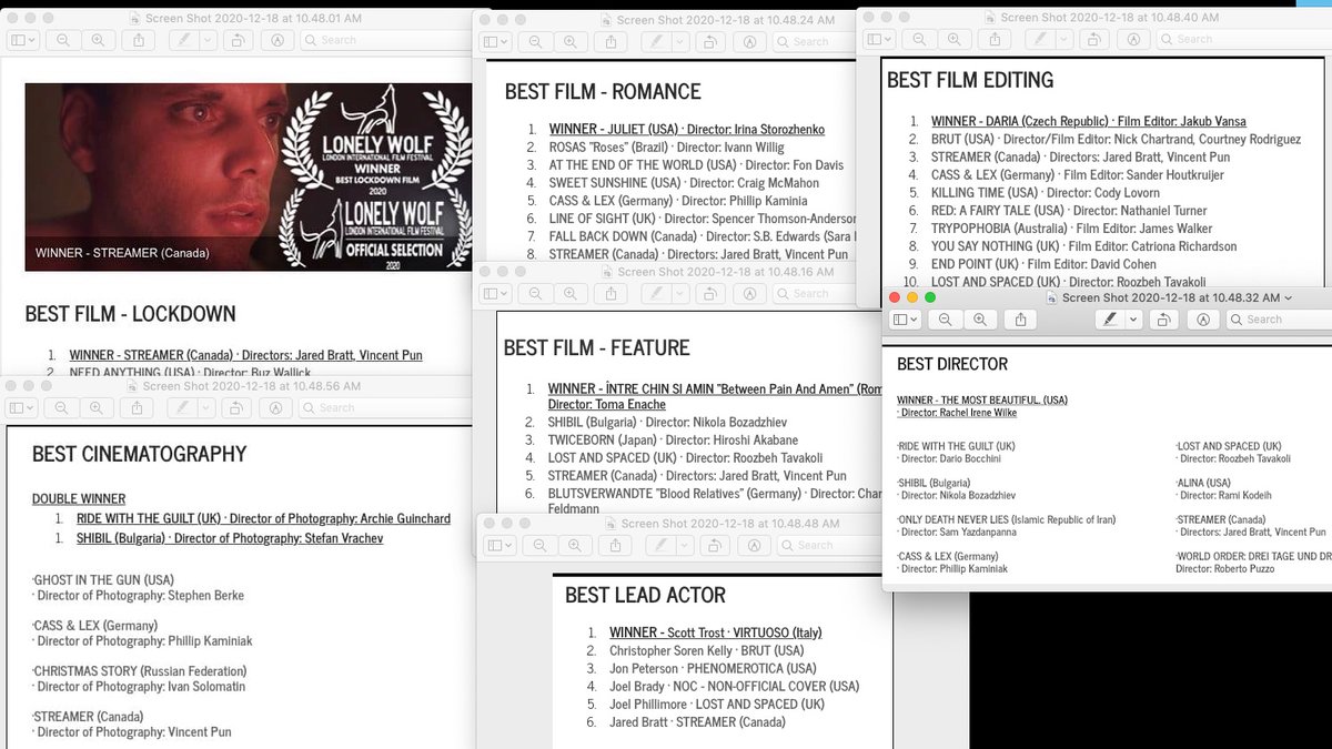 JaredBratt's tweet photo. All of our official nominations & winning award! "Best Lockdown Film" for our psychodrama feature film 'STREAMER' from the @lonelywolffest π₯π #Streamer #CandyEaterFilms #AmmoContent #AmazonPrimeVideo #TubiTV https://t.co/XThca5dMLl