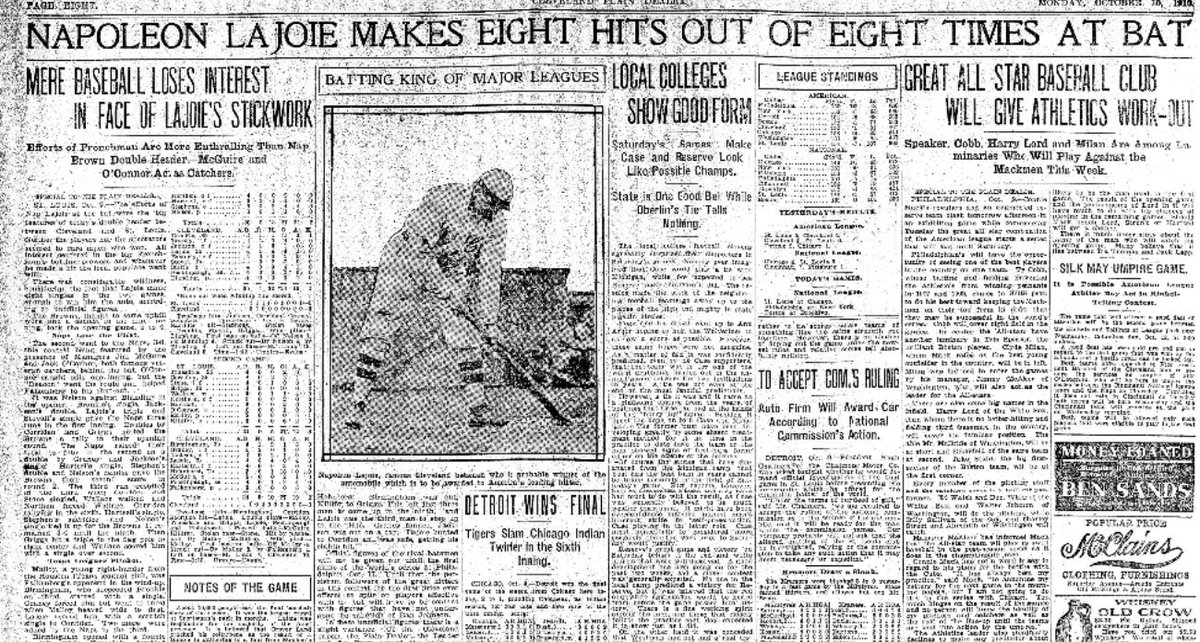 Ultimately Cobb had a decent advantage and took off the last few games to play as part of an All-Star team to prep the Athletics for the WS. Nap needed a miracle and needed to record a hit in every at bat....