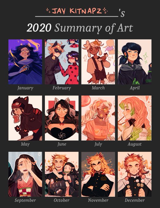 2020 art summary + previous years!! reasonably happy with my improvement this year :-) 