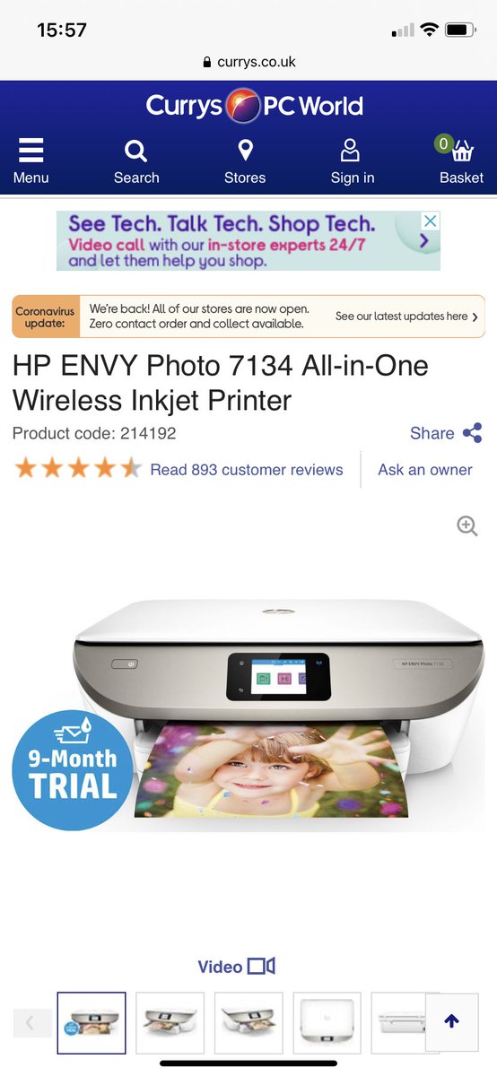 jackc_89's tweet photo. So I’ve just purchased the HP ENVY photo 7134. Really pleased to see it had a 9 month trial which helps with how much it was! Open it up and see it only has a 5 month trial! 
False advertising surely!? 
@curryspcworld @HP https://t.co/nkib9Zv6bI