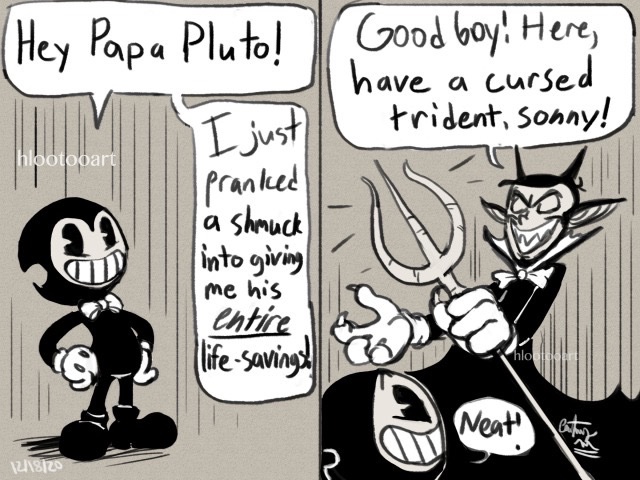 hlootooart's tweet photo. The Two Plutos.... Also on my Tumblr: https://t.co/xzmM0pd8dA #batim #bendy #papapluto #pinko #hungarianfolktales https://t.co/YiAoP84uMK