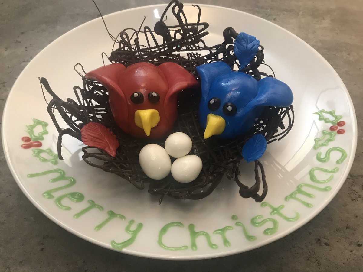 FourthDayPR's tweet photo. Presenting the first entries to our #BirdOff (replacing the annual #4DChristmasChallenge bake off)
1. @MrsScriv's chocolate cake birds nest
2. @pauljmaher_'s handmade chocolate nest and sugar birds
3. @MrsFletch's fondant birds on a chocolate Bran Flakes nest
Vote below! 🐥🐓🐧 https://t.co/7Ff19OmrM0