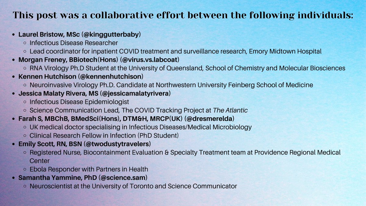 This thread was a collaborative effort between the following individuals.Give em a follow here & on Instagram for daily fact-based updates on COVID science.