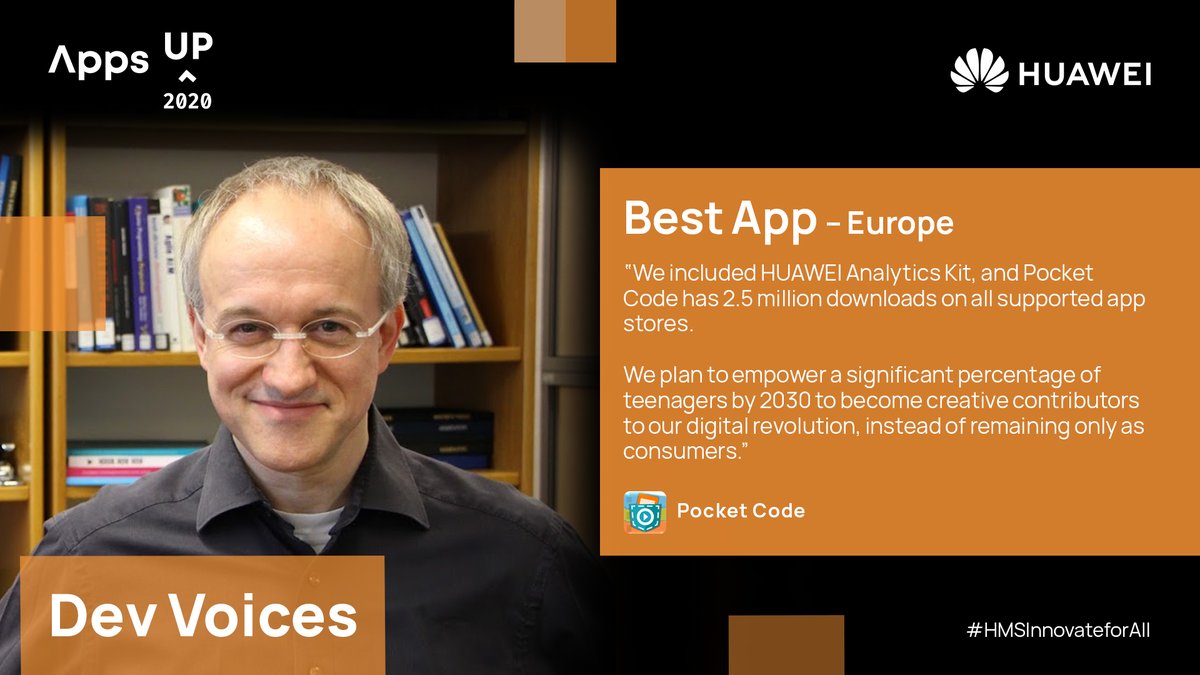 Huawei_devs's tweet photo. One of Europe’s winners in #AppsUP2020’s Best App award, Pocket Code teaches users how to create their own apps in a fun and engaging way. Let's hear what its developers had to say!
#HMSInnovateforAll #HuaweiDevelopers https://t.co/igSeAkIkmS