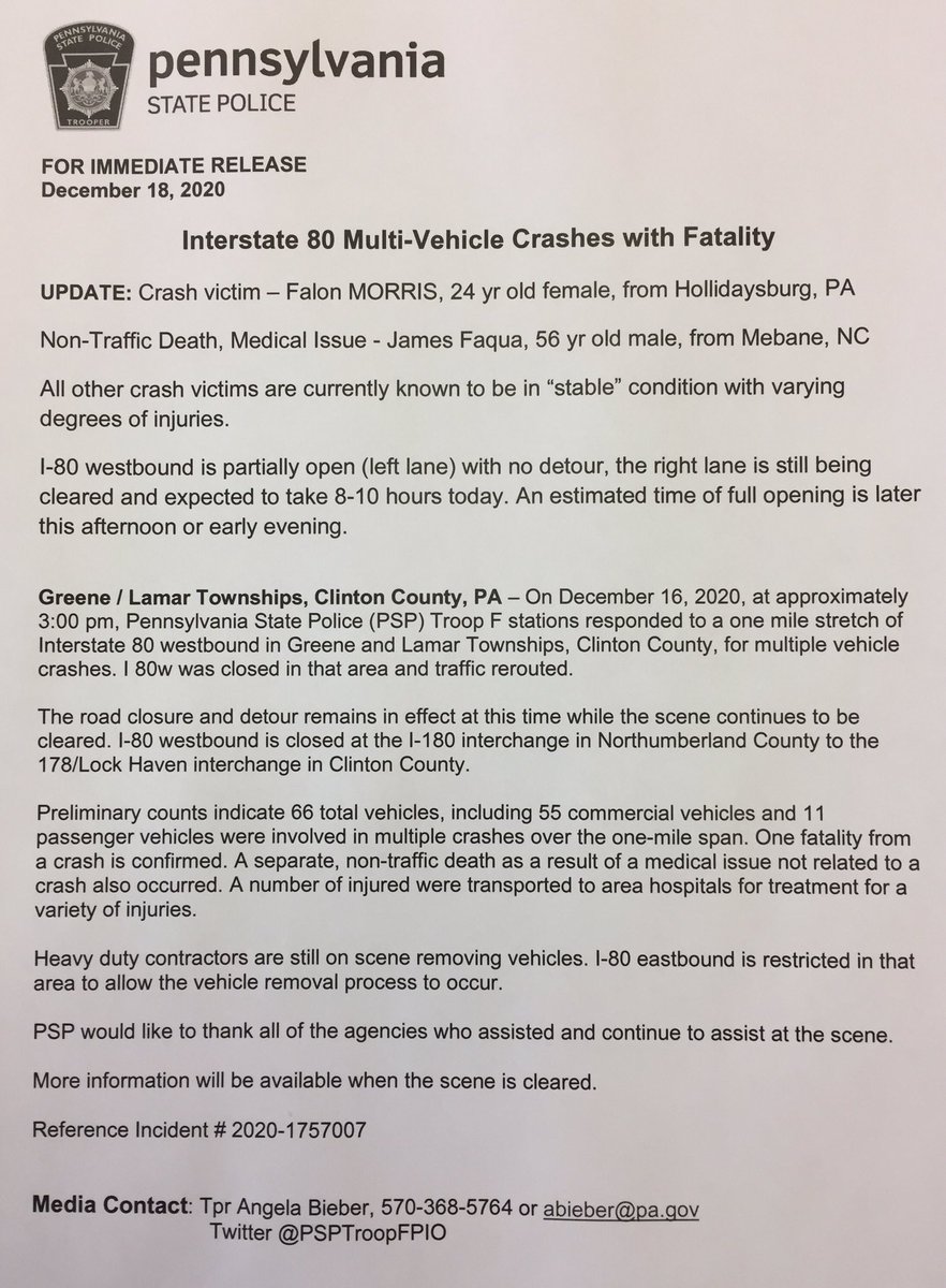 Update on I-80 crash