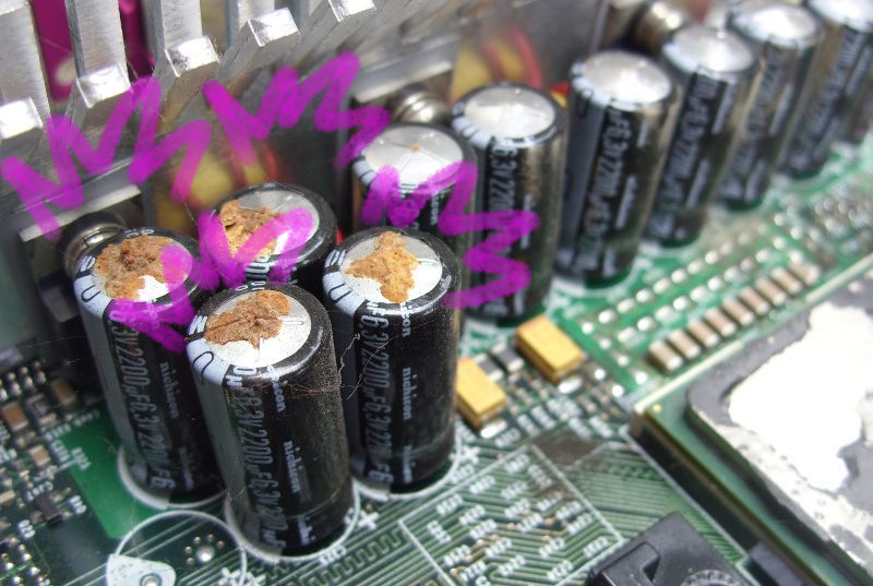 SIDEBAR: electronics from the late 90s to late 2000s were subject to something called "CAPACITOR PLAGUE" functioning fine for a few years, then suddenly swelling and blowing up.