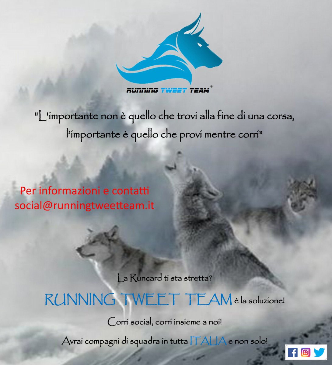 RunTweetTeam's tweet image. La #runcard ti sta stretta? Corri social, corri insieme a noi! Avrai compagni di squadra in tutta Italia e non solo! #corricoilupi 

Campagna adesioni 2021 - #FIDAL e Supporter
Info in DM e eMail: social@runningtweetteam.ti 

#nelsegnodelbranco #runningtweetteam