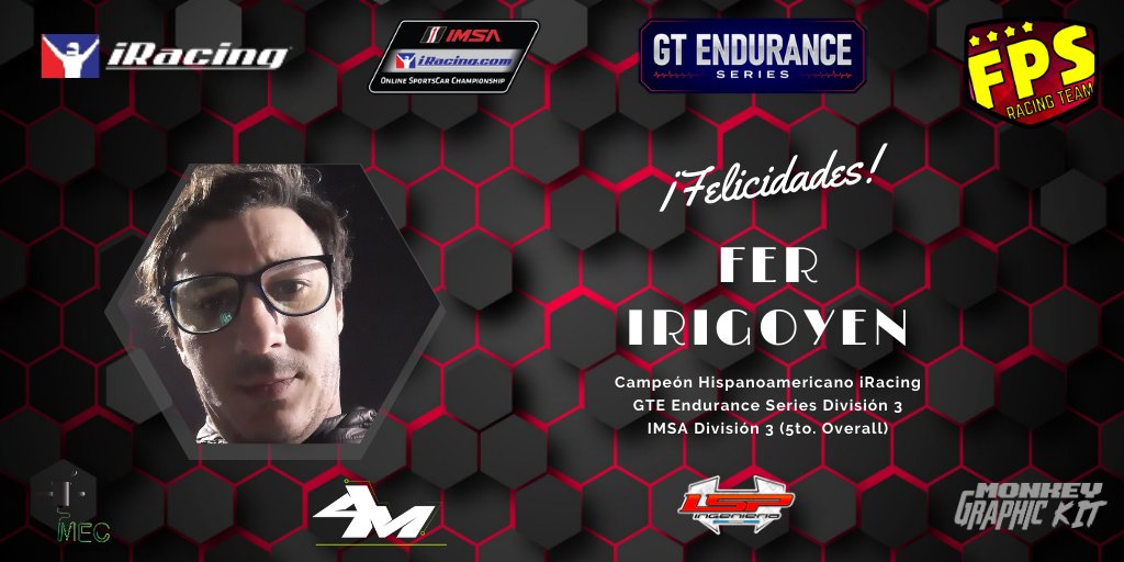 FPS_Racing_Team's tweet photo. Hoy queremos felicitar nuestro piloto #FerIrigoyen, quien ha logrado los campeonatos de IMSA y GTE Endurance en la 3ra. división de @iRacing

El esfuerzo da sus frutos, gracias por seguir poniendo nuestros colores en alto!!!!!

Sponsors:
#MGKit
#AMPhoto
#LSPIng.
#Mec3d

#VamosFPS https://t.co/SEihvTXg9H