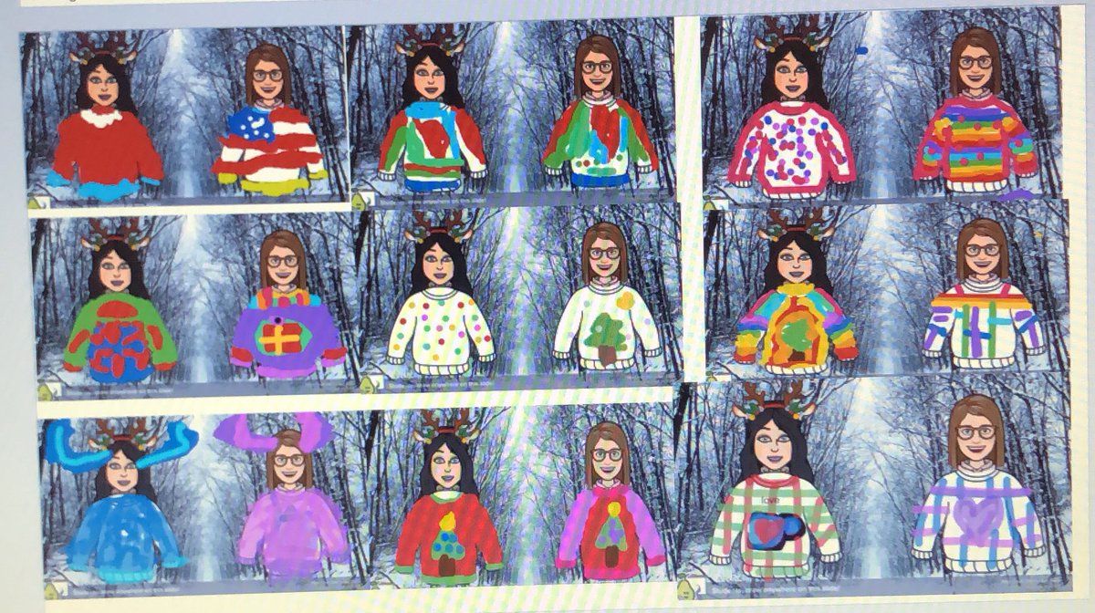 Ms_Graves3's tweet photo. My first graders designed holiday sweaters for me and @EsolGbe !! Such a fun activity. #GBECheer @gbefcps @GBE_1st https://t.co/Z3WGIgYtoW