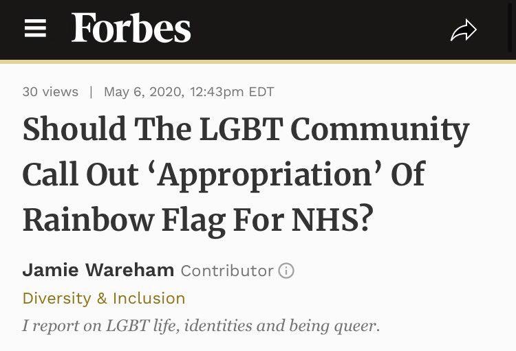 TITANIA’S PREDICTIONS(part 8)On 2 May 2020, I criticised the NHS for appropriating the LGBTQ rainbow flag.On 6 May 2020, Forbes Magazine concurred.