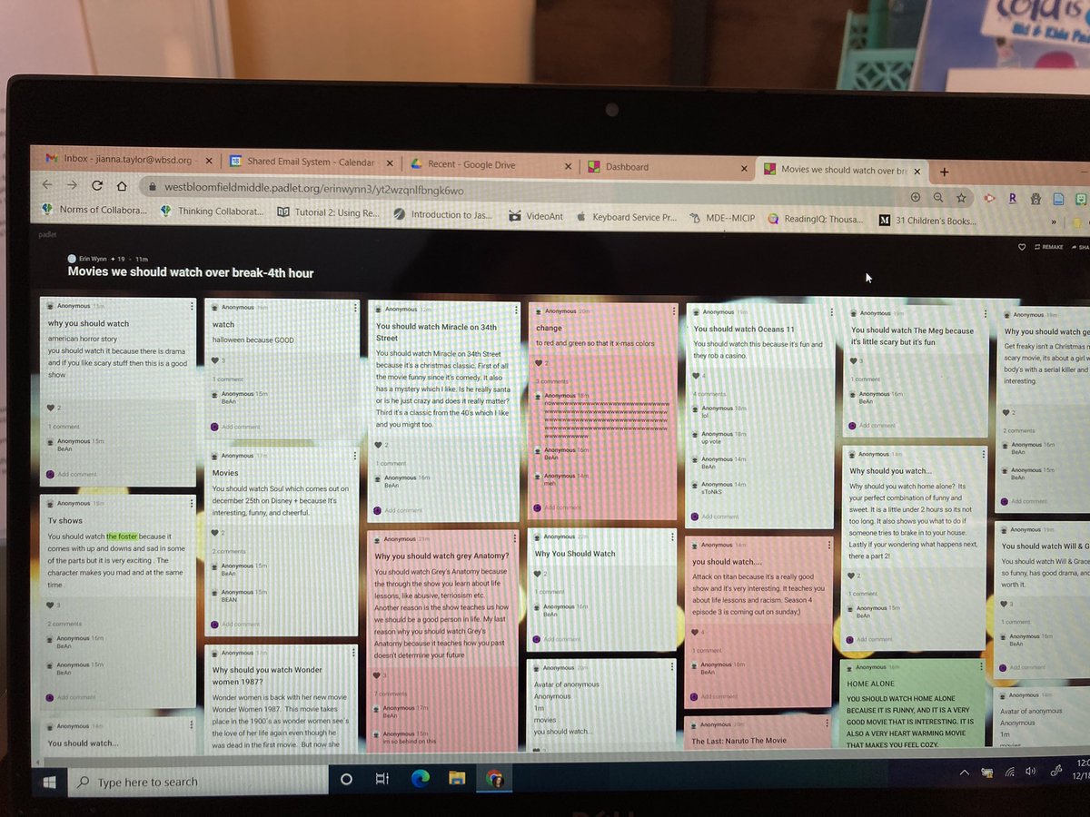 Students in <a href="/WynnsClass/">Erin Wynn</a> practiced writing CERs on a very important and timely topic: What movies should we watch over break? #c2cinwb