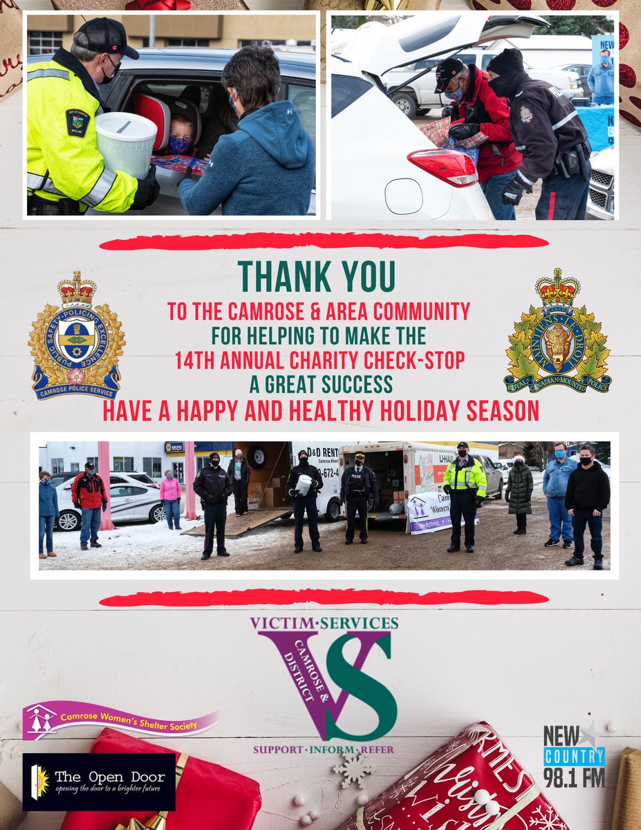 Thank you Camrose for making this year's Charity Checkstop the most successful one on record!