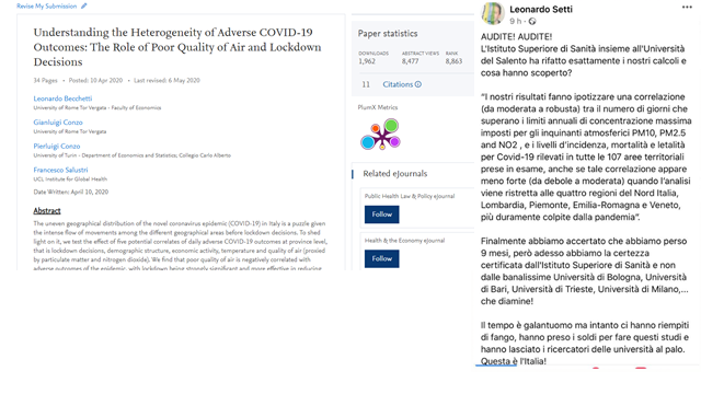 Uno studio condotto da un ricercatore dell'Istituto Superiore della Sanità e dell'università del Salento è arrivato alla conclusione...
che Setti e noi avevamo raggiunto già ai primi di Aprile...
Bene così...
#18DICEMBRE #COVID19 #lockdown