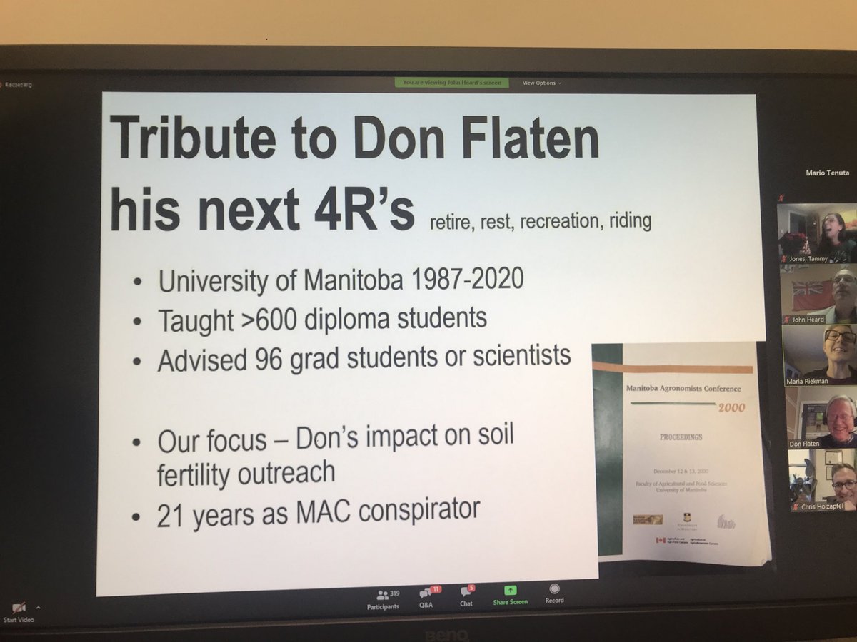 Wonderful tribute and appreciation of ⁦<a href="/donflaten1/">Don Flaten</a>⁩ and his great contributions to Agronomy (so far) to close the 2020 Manitoba Agronomist Conference