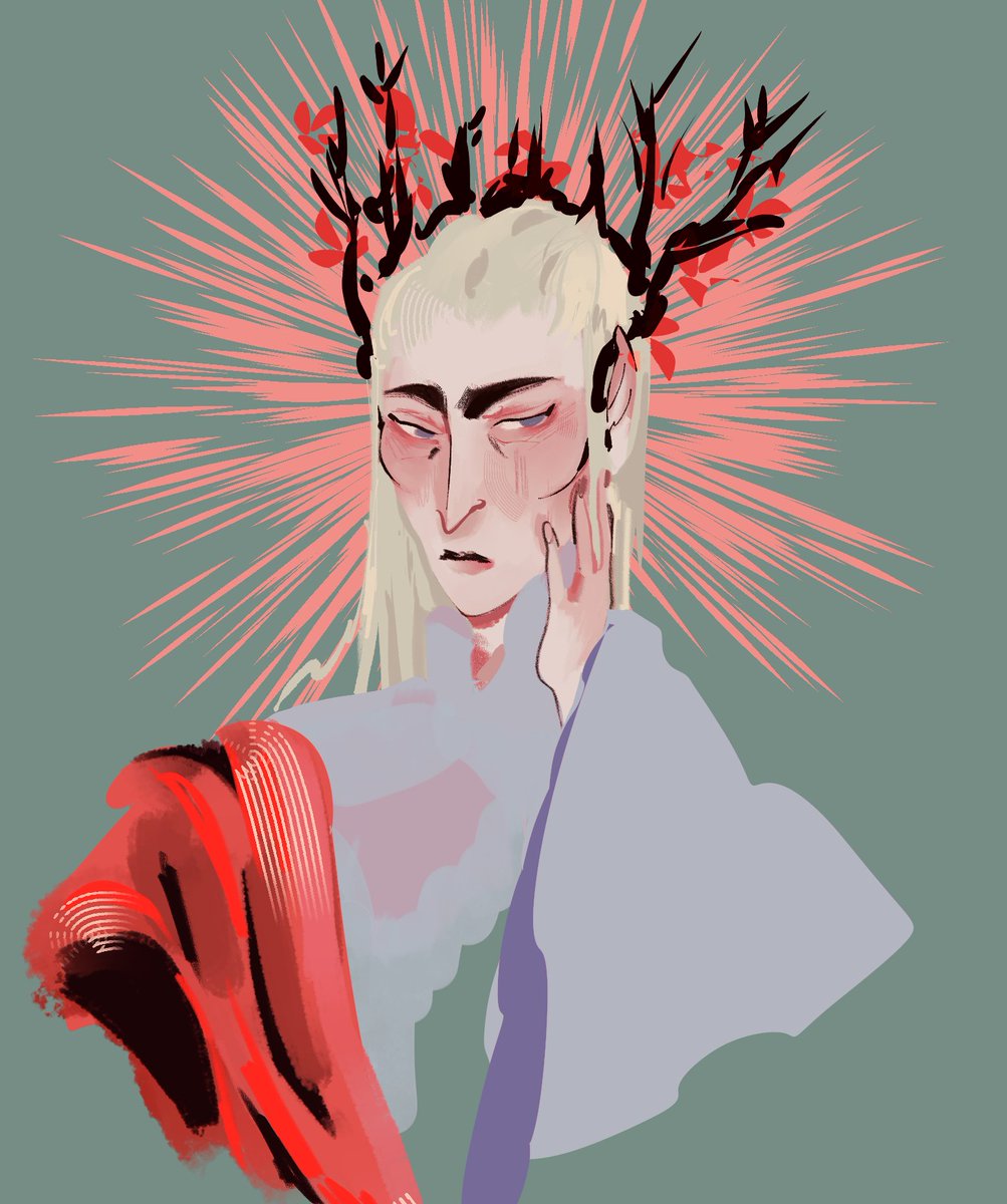 i havent had the energy to draw lately but here are a couple of thranduil s i drew for a friend ( + my oc in the corner ) 