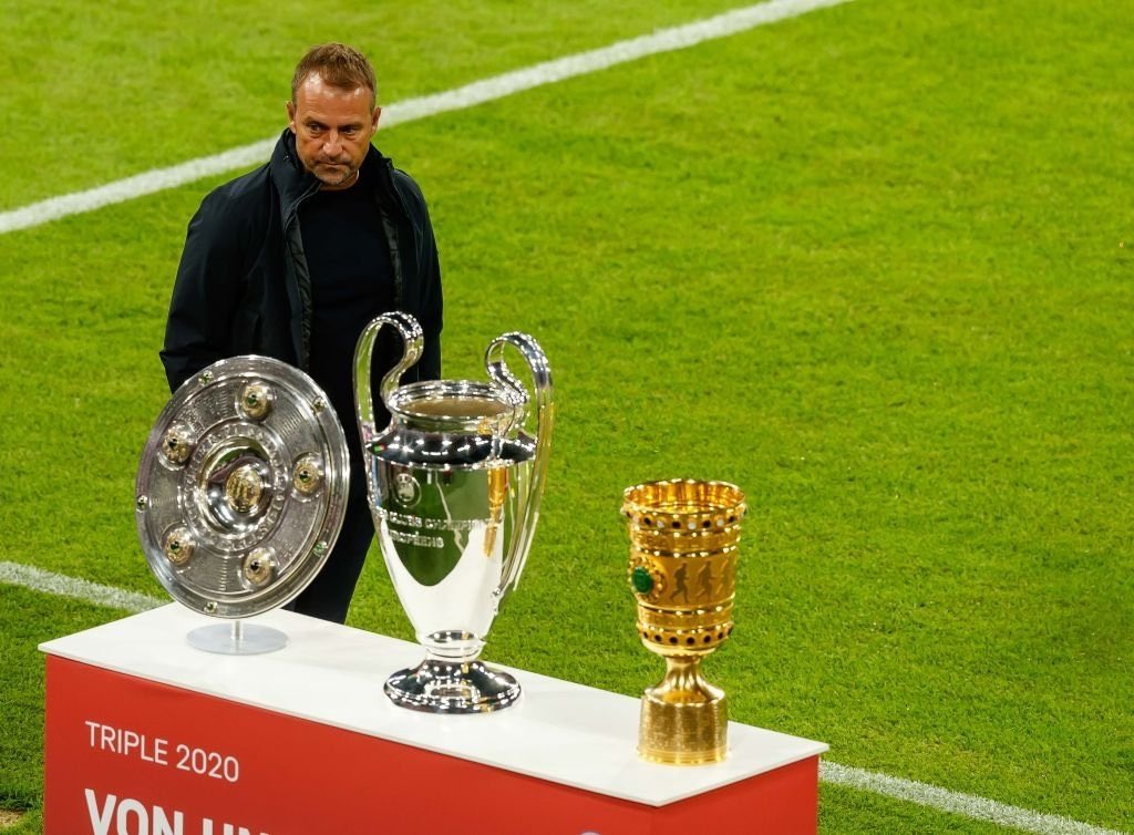 TROPHIES(Flick): In 2020, Hansi Flick has won 5 trophies. He won the Bundesliga by 13 points, the DFB-Pokal, the Champions League (going unbeaten the entire year), the DFL-Supercup, and the UEFA Supercup. He won Bayern their 6th Champions League.