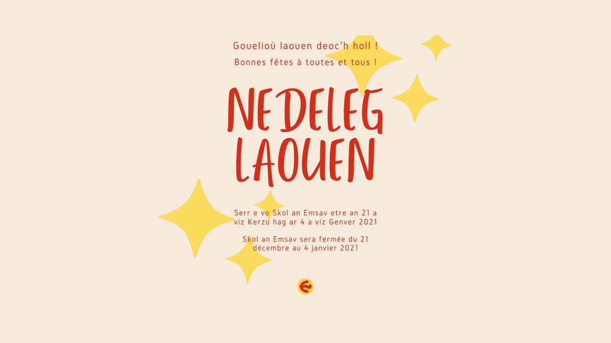 ✨ Gouelioù laouen d'an holl a-berzh skipailh Skol an Emsav ✨
--
✨ Bonnes fêtes à toutes et tous de la part de Skol an Emsav ✨

#skolanemsav #brezhoneg #nedeleg #Noël
