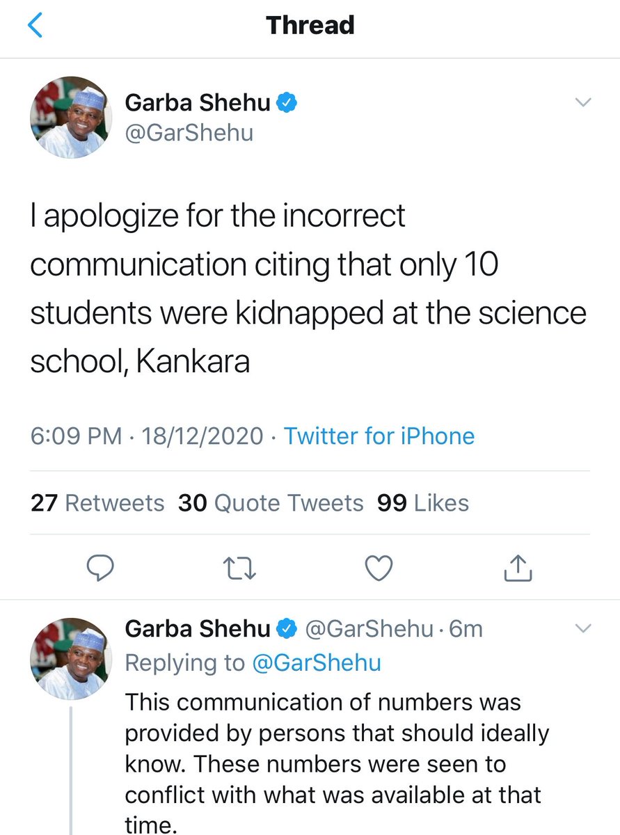 clacified's tweet photo. Media Aide to President Buhari, Garb Shehu just apologized for incorrectly stating that only 10 students where kidnapped by bokoharam https://t.co/Clxp5TVsOu