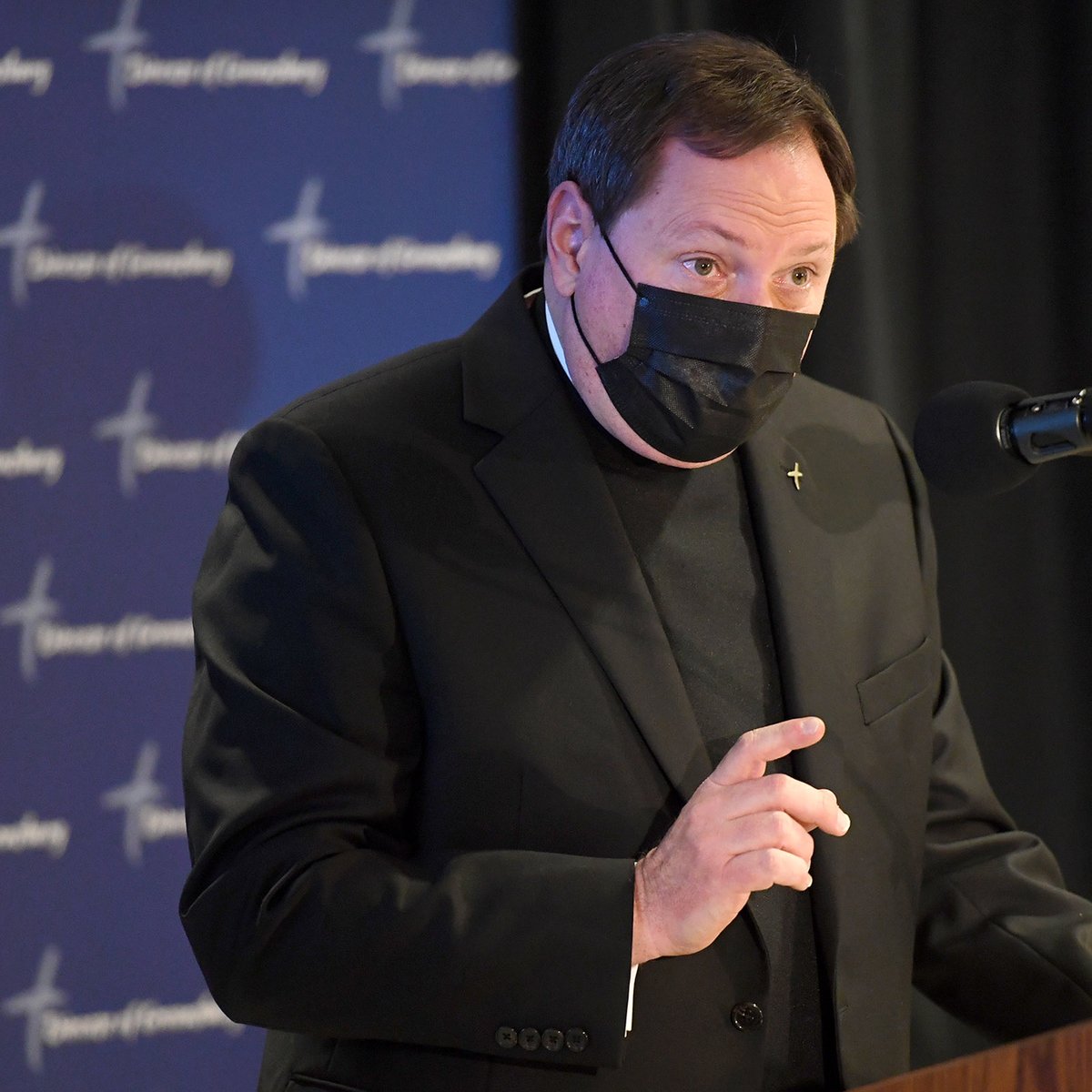 chorner_trib's tweet photo. The Reverend Monsignor Larry Kulick, Bishop-elect of the Diocese of Greensburg, speaks of the challenges that lie ahead during a press conference today in Greensburg. Kulick’s mother, Myrna, proudly looks on after her son’s announcement. @TribLIVE https://t.co/Nutkd7wKpB