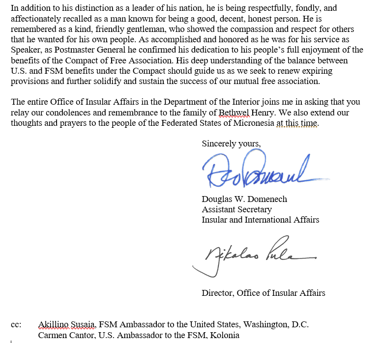 We remember and honor the memory of Bethwel Henry, first Speaker of the Congress of the Federated States of Micronesia and his distinguished public service career and life's work towards founding and building the U.S.-FSM relationship under the #CompactofFreeAssociation. 🇫🇲🇺🇸