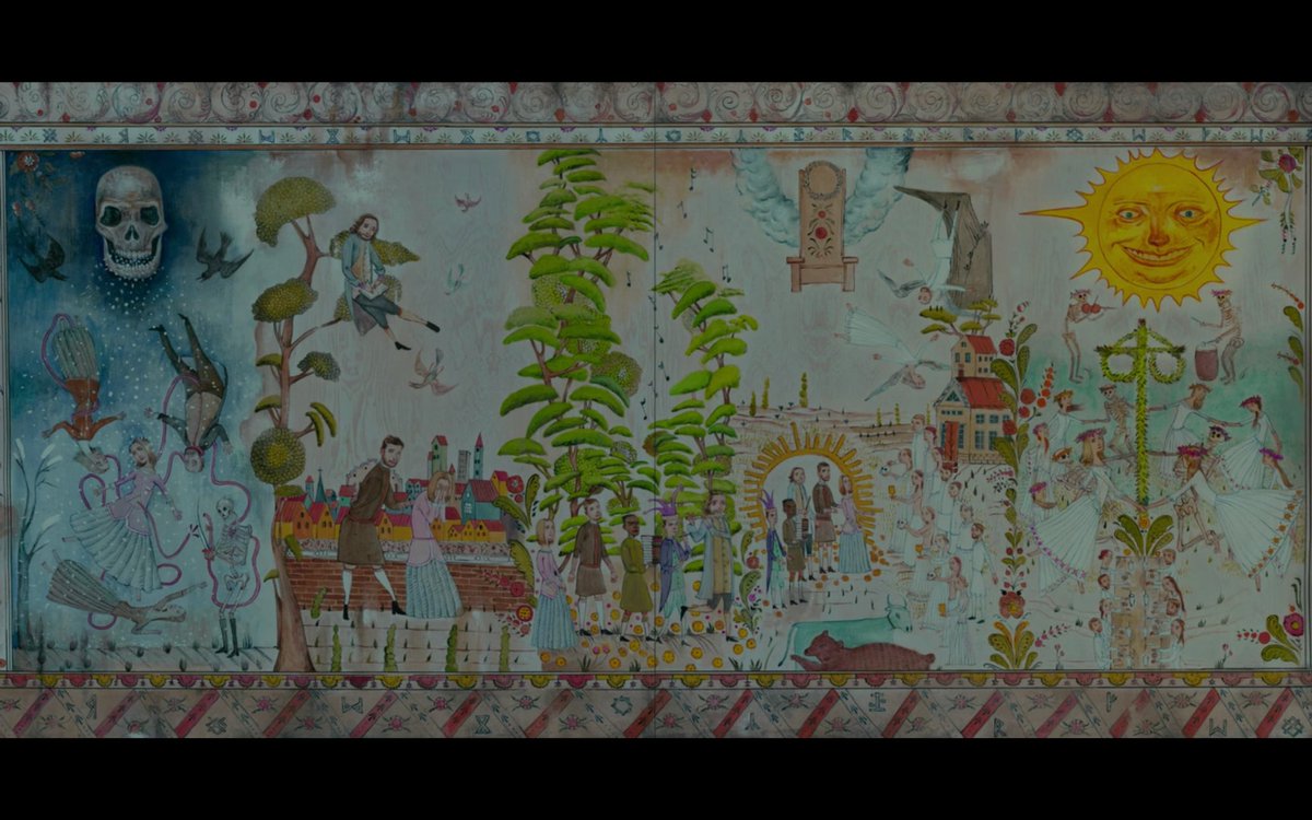 Ok.... lemme see sumn  The entire movie is drawn on a mural- The Wiz: day to night- Midsommar: Winter to Spring