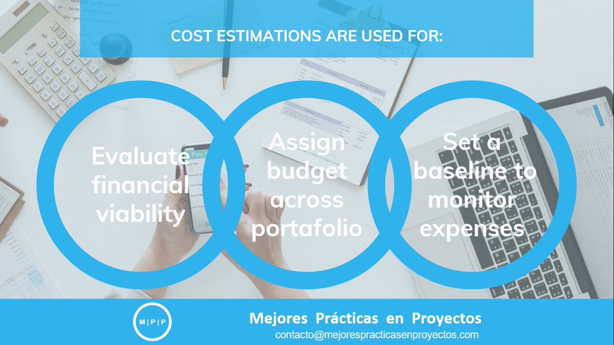 Casado2's tweet image. Cost estimations are useful for:
* Evaluate project financial viability 
* Choose among projects in the portfolio
* Determine a baseline to monitor your expenses
contacto@mejorespracticasenproyectos.com
#CostEstimation
#ProjectManagement
#projectmanagementbestpractices