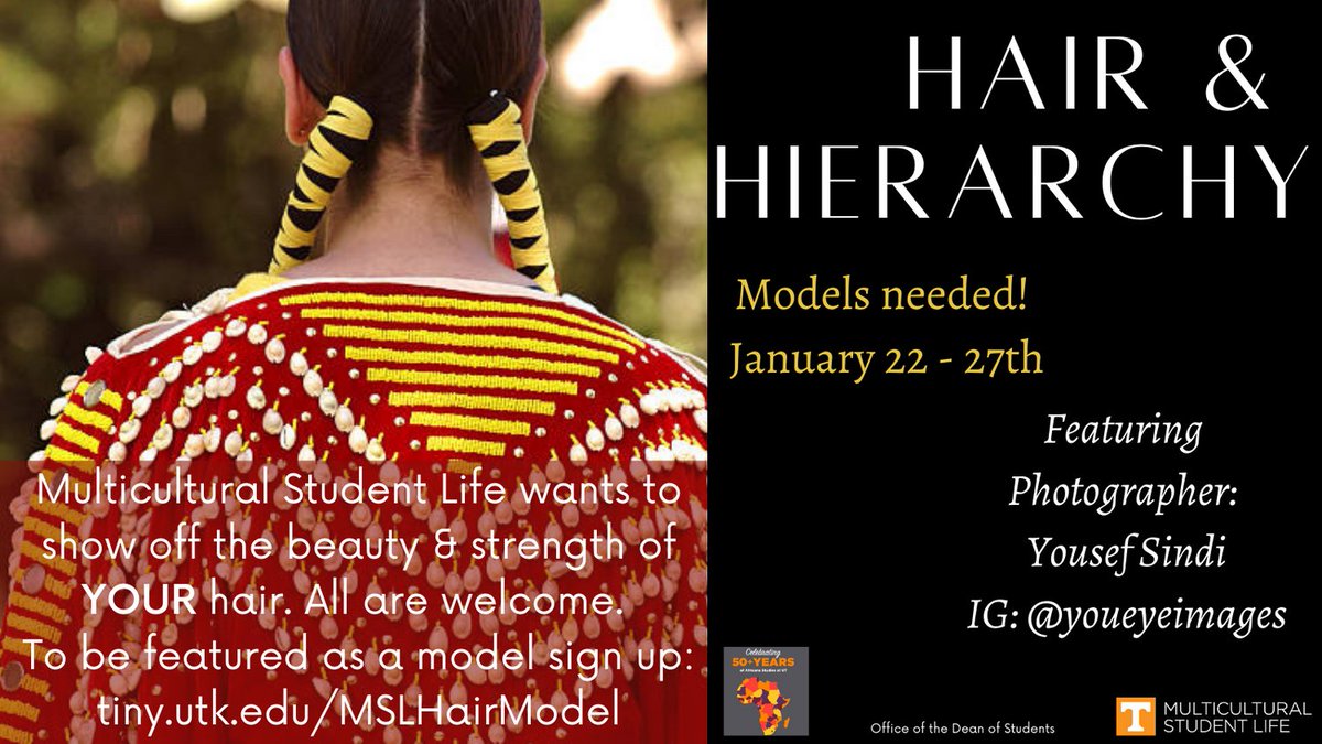 MSL_UTK's tweet image. Join us for our first Diversity Dialogue of 2021: Hair &amp;amp; Hierarchy! This will be a two part event. Students- sign up at tiny.utk.edu/MSLHairModel to be featured in our gallery and get some free headshots! UT community, don't miss the gallery opening &amp;amp; dialogue 2/11/21
